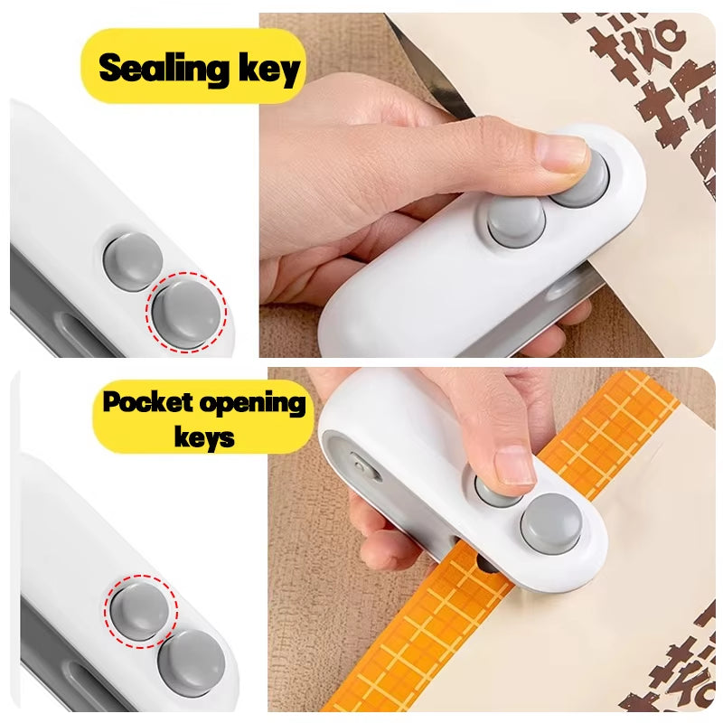 Mini Bag Sealer 2 in 1 Rechargeable Bag Sealer Heat Seal with Cutter and Magnet Bag Resealer Machine for Plastic Bags Snack Bags